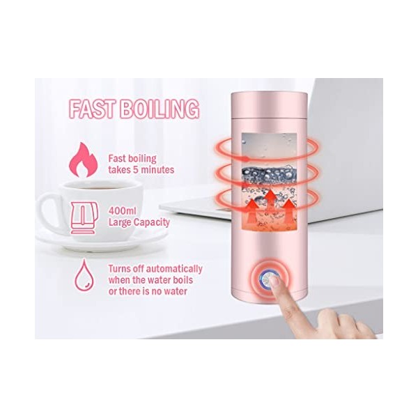 Hitopin Bouilloire de voyage de 400 ml, mini bouilloire électrique de voyage, à arrêt automatique, avec 2 autocollants et 1 b