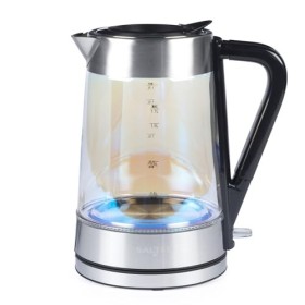 Salter Bouilloire en Verre Irisé 1,7 L, Éclairage LED, Couvercle à Eau à Pression Pour un Remplissage Facile, Filtre Anti-Cal