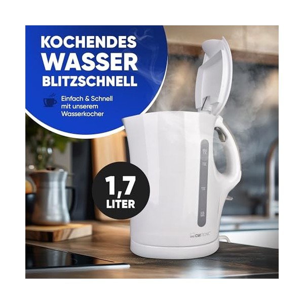 Clatronic® Bouilloire | Kettle | Bouilloire 1,7 L avec arrêt automatique & manuel | Filtre anticalcaire amovible | max. 2200W