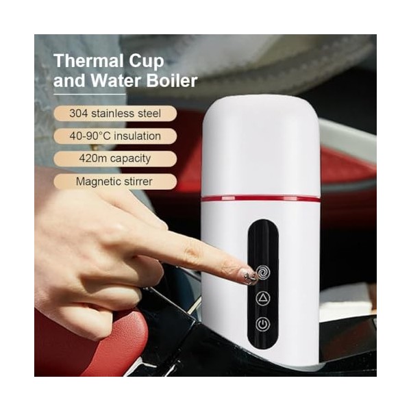 Bouilloire électrique pour voiture, 12 V/24 V, 420 ml, avec réglage de la température, revêtement en acier inoxydable 304 et 