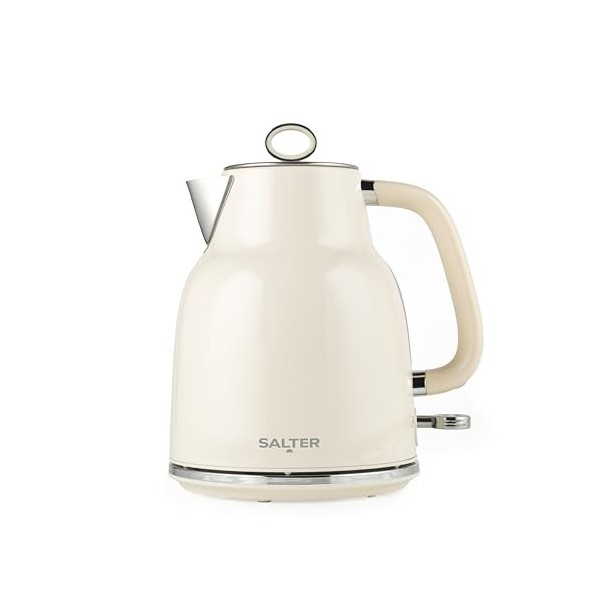 Salter Bouilloire Rétro 1,7 L Sans Fil, Ébullition Rapide 3KW, Base Rotative à 360°, Avec Filtre Anti-Calcaire Amovible, Jaug