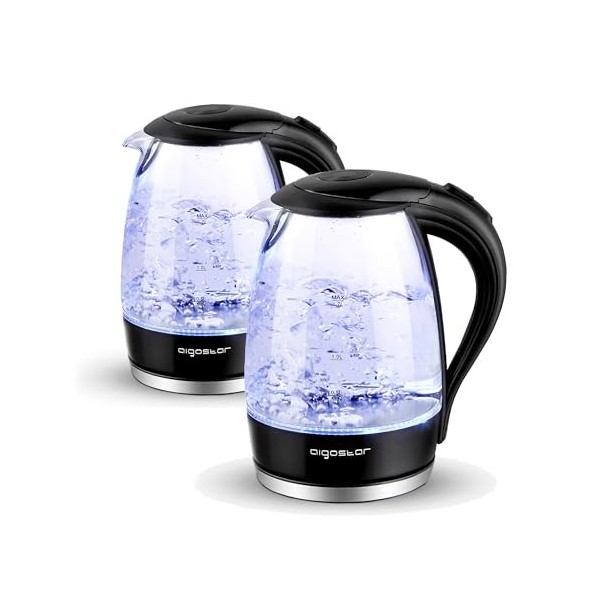 Aigostar Adam 30GOM - Bouilloire électrique en cristal avec illumination LED, capacité de 1,7 litres, puissance de 2200W, san