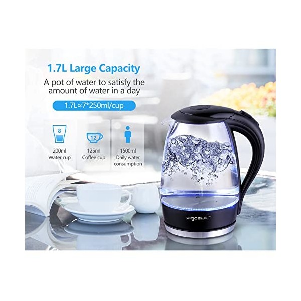 Aigostar Adam 30GOM - Bouilloire électrique en cristal avec illumination LED, capacité de 1,7 litres, puissance de 2200W, san