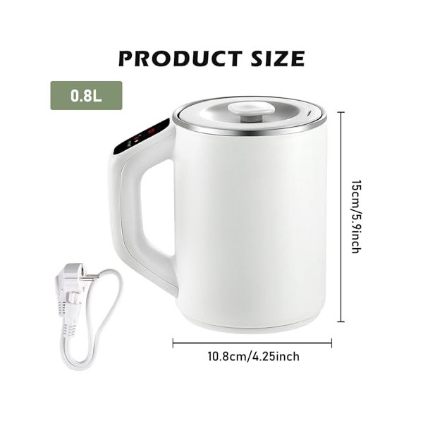 Petite Bouilloire Electrique, Mini Bouilloire de Voyage 800ML, 300W Bouilloire en Acier Inoxydable, Mini Bouilloire de Campin