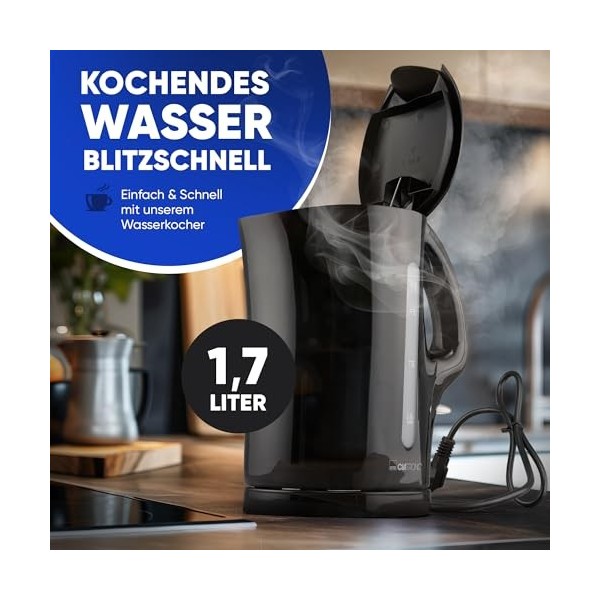 Clatronic® Bouilloire | Kettle | Bouilloire 1,7 L avec arrêt automatique & manuel | Filtre anticalcaire amovible | max. 2200W
