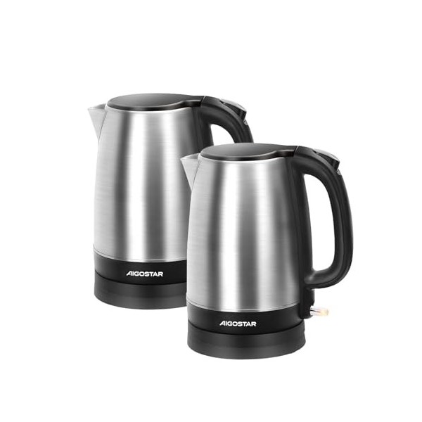 Aigostar - Bouilloire Électrique en Acier Inoxydable 1,7 L, 2200W avec Filtre Anticalcaire, sans fil, Arrêt Automatique, idéa