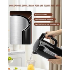 Aigostar Lydian - Bouilloire Electrique Inox 1,7 L, 2200W Double Paroi Bouilloires électriques, Avec Indicateur de Niveau de