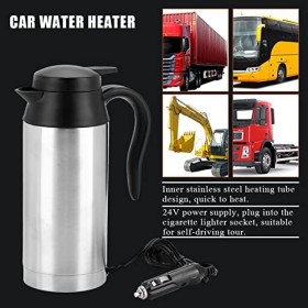 Voiture Électrique Bouilloire, 750ml 24V En Acier Inoxydable Voiture Chauffage Tasse avec Allume-cigare Chargeur pour Eau Cha