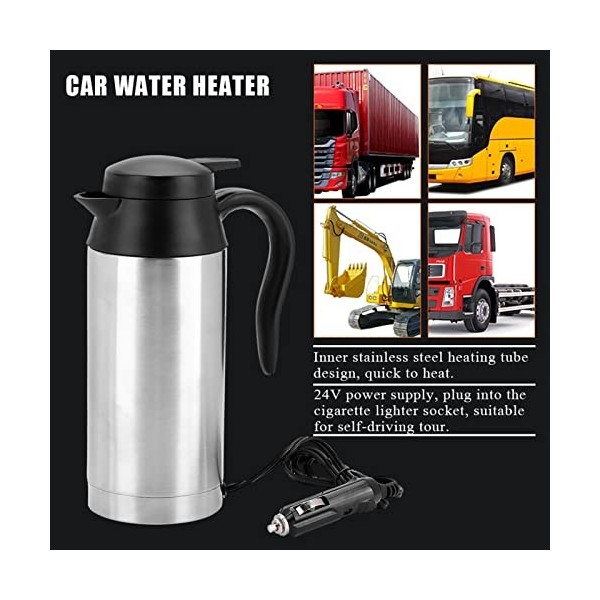 Voiture Électrique Bouilloire, 750ml 24V En Acier Inoxydable Voiture Chauffage Tasse avec Allume-cigare Chargeur pour Eau Cha