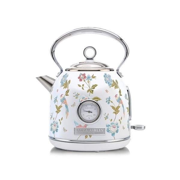 VQ Laura Ashley Bouilloire Electrique Sans Fil avec Imprimé Elveden Blanche - Bouilloire Vintage 1,7 Litre avec 2,2 KW Ébulli