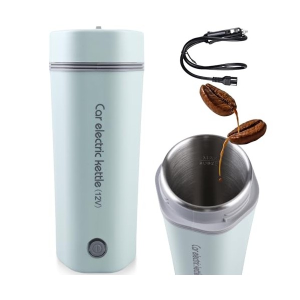 Bouilloire électrique portable pour voiture, 450 ml, 12 V, 80 W, avec doublure en acier inoxydable 304, mini tasse chauffante