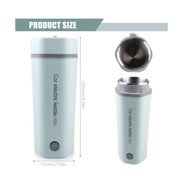 Bouilloire électrique portable pour voiture, 450 ml, 12 V, 80 W, avec doublure en acier inoxydable 304, mini tasse chauffante