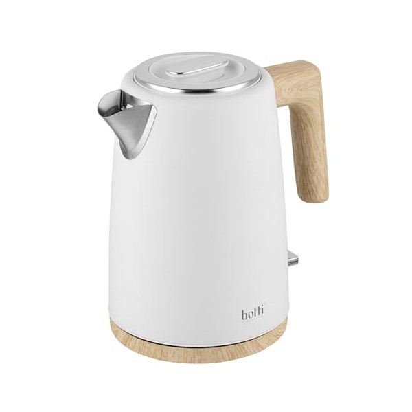 Botti Pedro bouilloire électrique 1,7L noir | Puissance de 2200W | Acier inoxydable brossé | Élément chauffant plat | Arrêt a