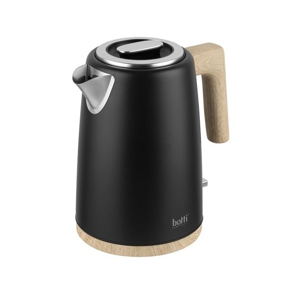 Botti Pedro bouilloire électrique 1,7L noir | Puissance de 2200W | Acier inoxydable brossé | Élément chauffant plat | Arrêt a