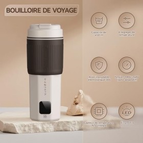 QianShouYan Bouilloire de Voyage 450ml avec Régulation de Température en 6 Étapes, 300W, Étanche, Protection Contre la Surcha