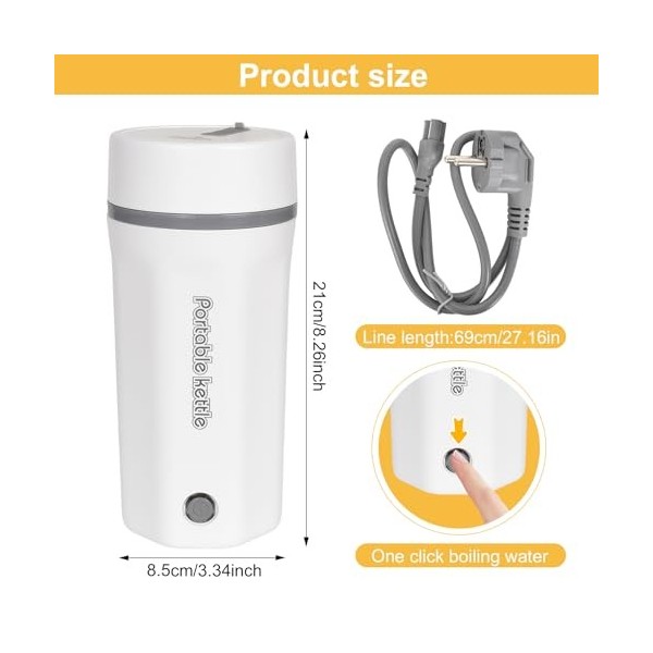 Bouilloire Electrique 500ML, 220V Bouilloire en Acier Inoxydable 304, Mini Bouilloire électrique de Voyage, Bouilloire de Voy