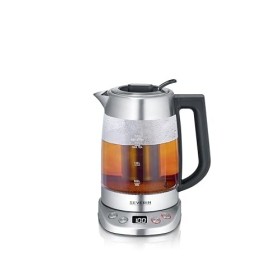 SEVERIN Bouilloire Eau et Thé, 1,7L, 3 000W, Filtre à thé, Température et Temps Dinfusion Personnalisables, Verre/Inox, WK 3