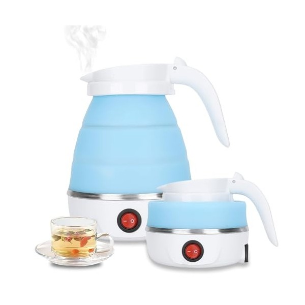 Bouilloire électrique Pliable,Mini Bouilloire de Voyage,Bouilloire électrique en Silicone de 600 ml,Arrêt Automatique et Prot