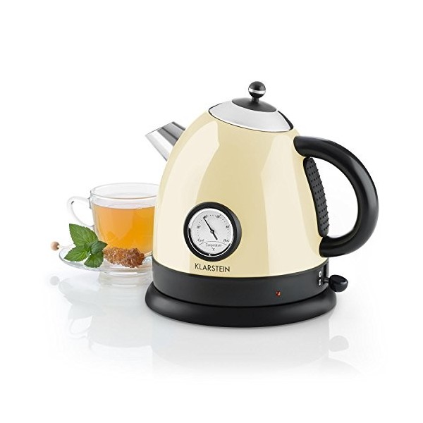 Klarstein Bouilloire électrique avec design classique et thermomètre analogique 1,7 litre crème