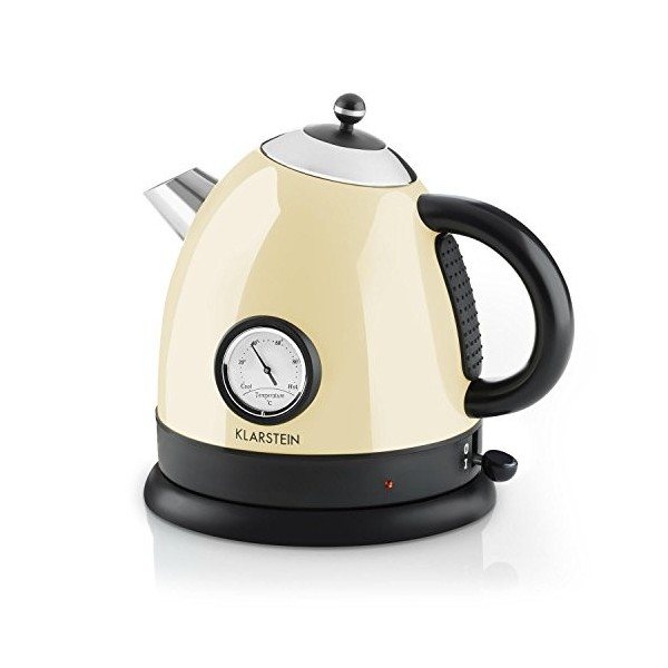 Klarstein Bouilloire électrique avec design classique et thermomètre analogique 1,7 litre crème