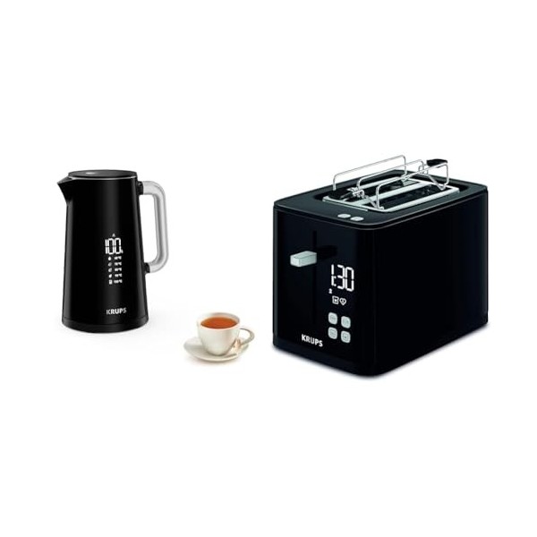 Krups Smartn Light Bouilloire électrique 5 niveaux de température Affichage numérique | Capacité 1,7 L | Noir & Grille-pain 