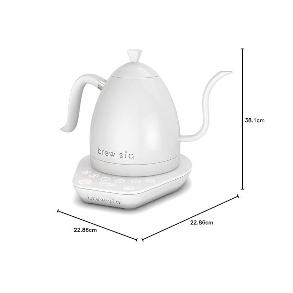 Brewista Artisan Pure White | Bouilloire électrique | Bec col de cygne | Régulation température | Slow Coffee Barista | 1,0 L