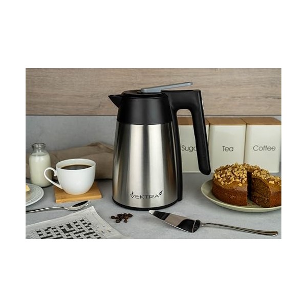 Vektra VEK-1703 Vacuum Insulated Environmentally Eco Friendly Easy Pour Cordless Kettle, 1.7 Litre, Stainless Steel