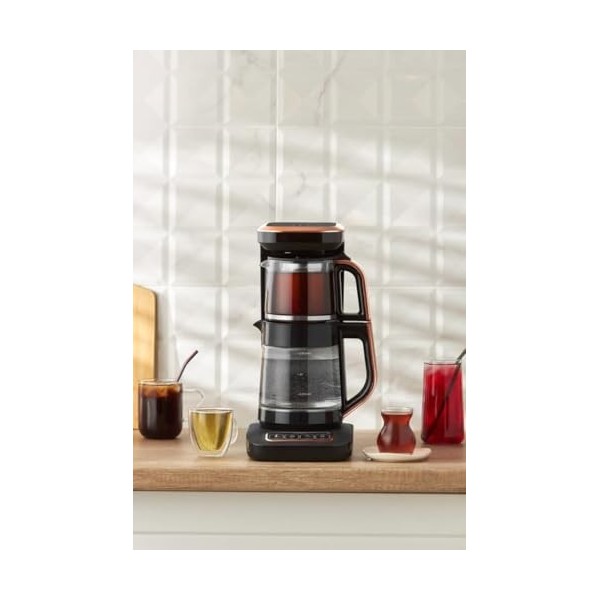 Karaca Bouilloire Robotea Pro 4 en 1 automatique et parlante Bouilloire et cafetière filtre 2500W, Black Copper