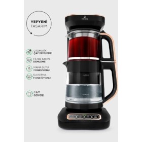 Karaca Bouilloire Robotea Pro 4 en 1 automatique et parlante Bouilloire et cafetière filtre 2500W, Black Copper
