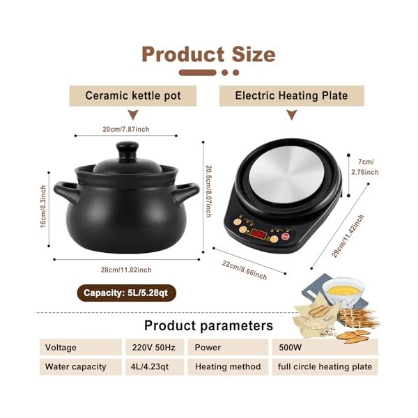 MXBAOHENG Pot de médecine chinoise électrique 4 L 220 V en céramique chinoise pour herbes jusquà 1200 g