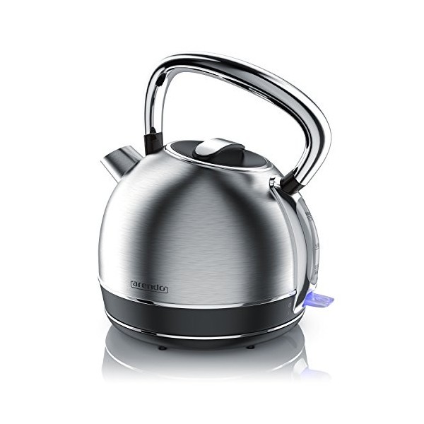 arendo - Bouilloire électrique en Acier Inoxydable - 1,7 Litre - 2200 W - Style Vintage rétro - Filtre anticalcaire Amovible 