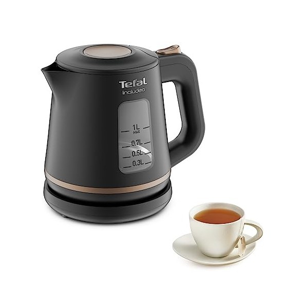 Tefal Includeo Bouilloire électrique 1 L, Poignée ergonomique, 2 fenêtres niveau d’eau, Graduations visibles, Base à 360°, Fi
