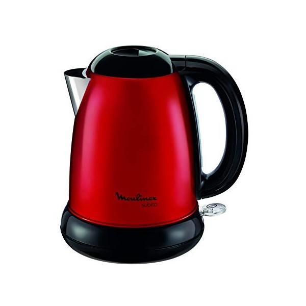 Moulinex Subito Bouilloire sans fil, Capacité 1,7 L, Inox, Résistance cachée, Niveau d’eau visible, Rouge BY540510
