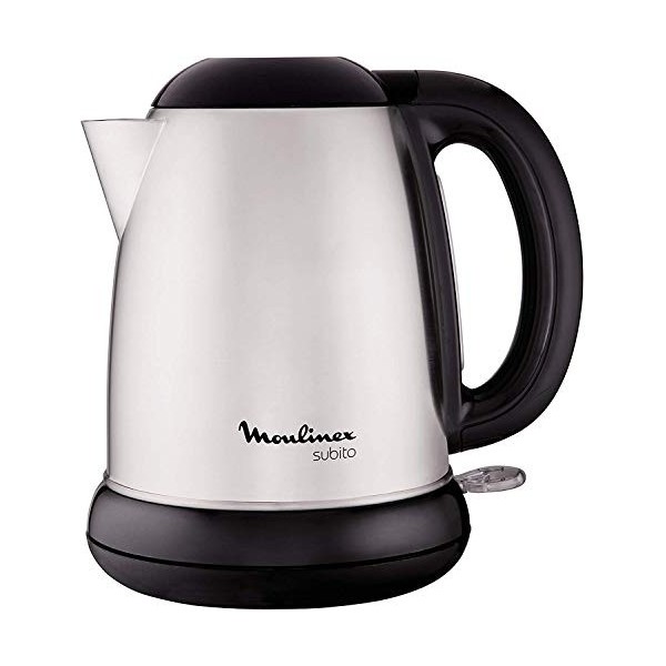 Moulinex Subito Bouilloire sans fil, Capacité 1,7 L, Inox, Résistance cachée, Niveau d’eau visible, Rouge BY540510