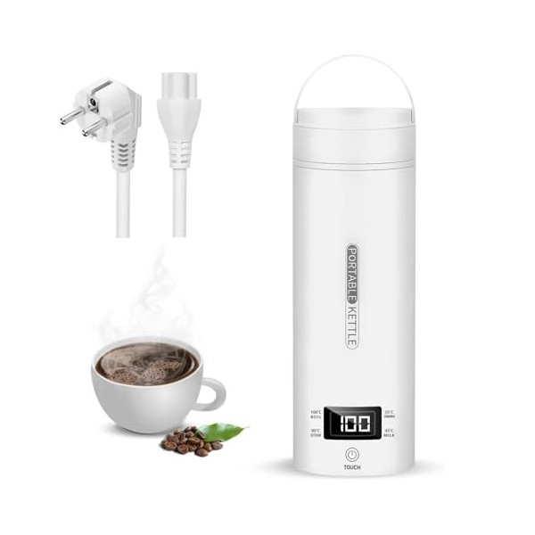 Bouilloire De Voyage,Bouilloire Electrique Portable,220-240V 500ml,Commande Tactile,Faire Bouillir Rapidement,Acier Inoxydabl