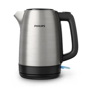 Philips Collection Daily Bouilloire Électrique en Inox - Capacité 1,7L, Résistance Plate pour Ébullition Rapide, Tamis Anti-C