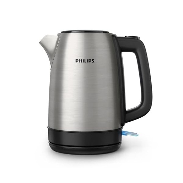 Philips Collection Daily Bouilloire Électrique en Inox - Capacité 1,7L, Résistance Plate pour Ébullition Rapide, Tamis Anti-C