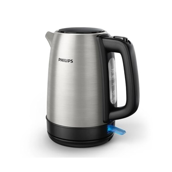 Philips Collection Daily Bouilloire Électrique en Inox - Capacité 1,7L, Résistance Plate pour Ébullition Rapide, Tamis Anti-C