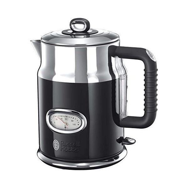 Russell Hobbs Bouilloire Electrique [Design Vintage Premium] Retro Noire 1,7L, 2400W, Ebullition Rapide, Jauge Température R