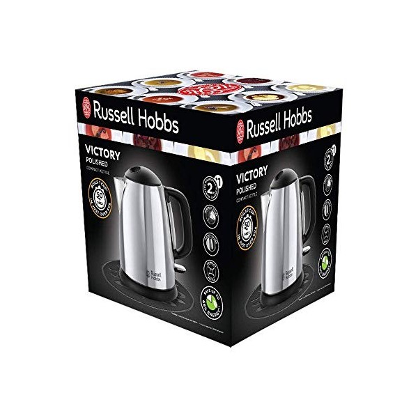 Russell Hobbs Bouilloire Electrique [Compacte] Victory 1 L, 2400W, Design Acier Brillant, Ebullition Rapide, Niveau deau Vi