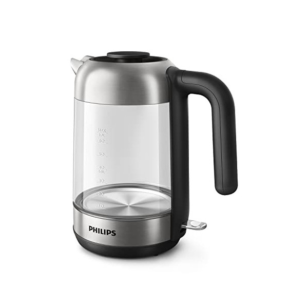 Philips Bouilloire Électrique - 1.7 L, Couvercle à Ressort et Voyant Lumineux, En Verre, Socle 360° HD9339/80 