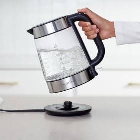 Amazon Basics Bouilloire électrique en verre, 1,7 litres, 2200W, Noir, Argenté