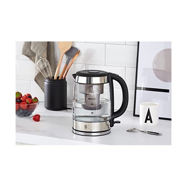 Russell Hobbs Bouilloire Electrique verre [Filtrante] Clarity 1L, 2200 W,Cartouche Filtre Brita Maxtra & anticalcaire + indi