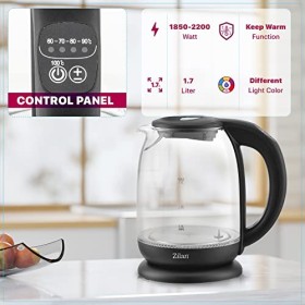 Zilan, Bouilloire en verre à écran numérique et LED, différentes couleurs,1.7lt, 5 réglages différents de la température, Bou