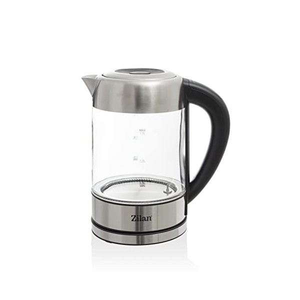 Zilan, Bouilloire en verre LED, différentes couleurs, écran numérique, 1,7lt, 5 réglages différents, Bouilloire sans fil avec