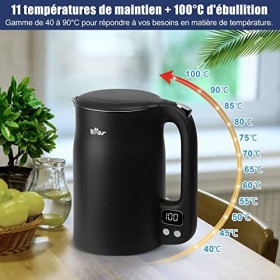 Bear 1,7l Bouilloire En Acier Inoxydable 304 Avec 11 Températures, 1800W Protection Contre les Brûlures à sec, Double Protect