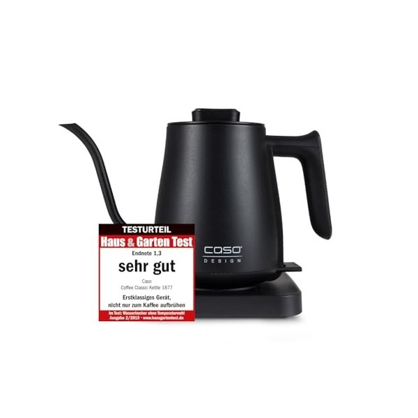 CASO Coffee Classic Kettle - bouilloire électrique, design noir mat de haute qualité avec bec verseur incurvé, intérieur en a