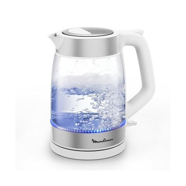 Moulinex Bouilloire en verre, Bouilloire électrique, Graduations, Capacité de 1.7L, Facile à nettoyer, Blanc, BY6R5130
