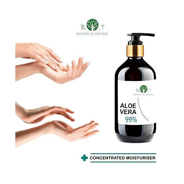 Gel dAloe Vera pour les soins de la peau visage et corps et des cheveux. Extra Hydratant 100% naturel. Nourrir et adoucir 