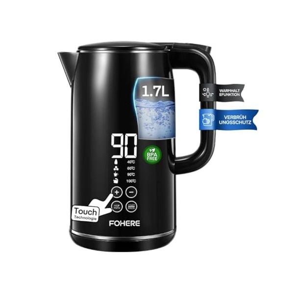 Bouilloire électrique température réglable,fonction maintien au chaud 240 minutes, revêtement entièrement en acier inoxydable